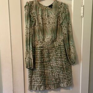 Current Air Long Sleeve Dress in Green and Cream